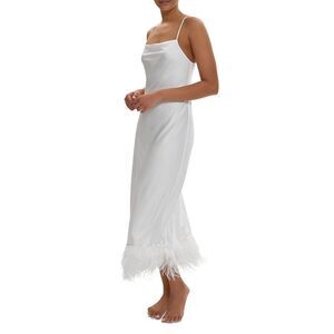 Rya Collection Womens Swan Feather Trim Gown Large Ivory - NWT $198